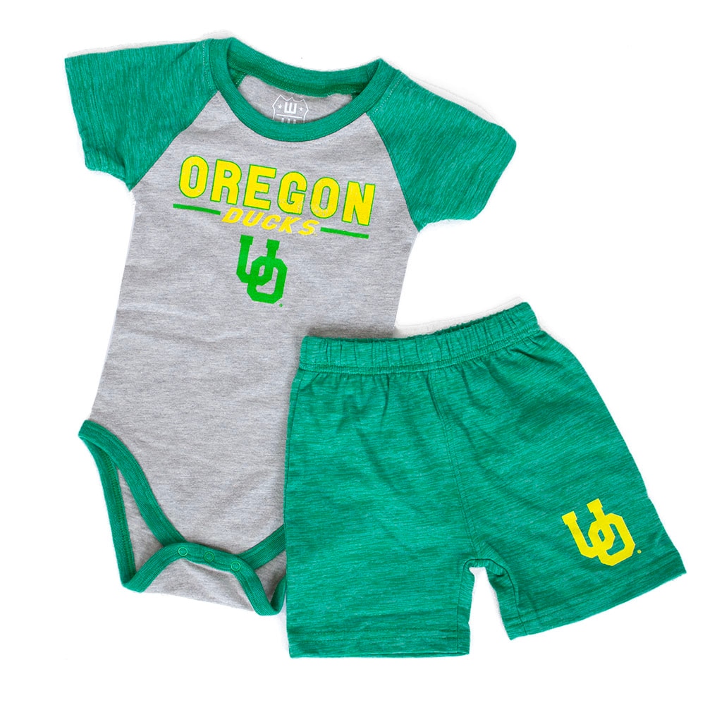 Interlocking UO, Grey, Shorts, Cotton Blend, Kids, Infant, Wes & Willy, Oregon Ducks, Short Sleeve, Hopper, 1016440